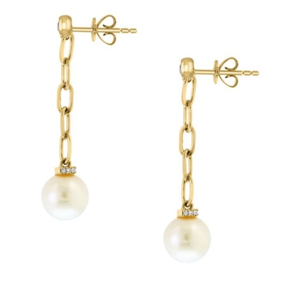 $1,860 New EFFY 14K Yellow Gold, 8MM Freshwater Pearl & Diamond Drop Earrings - Picture 13 of 14